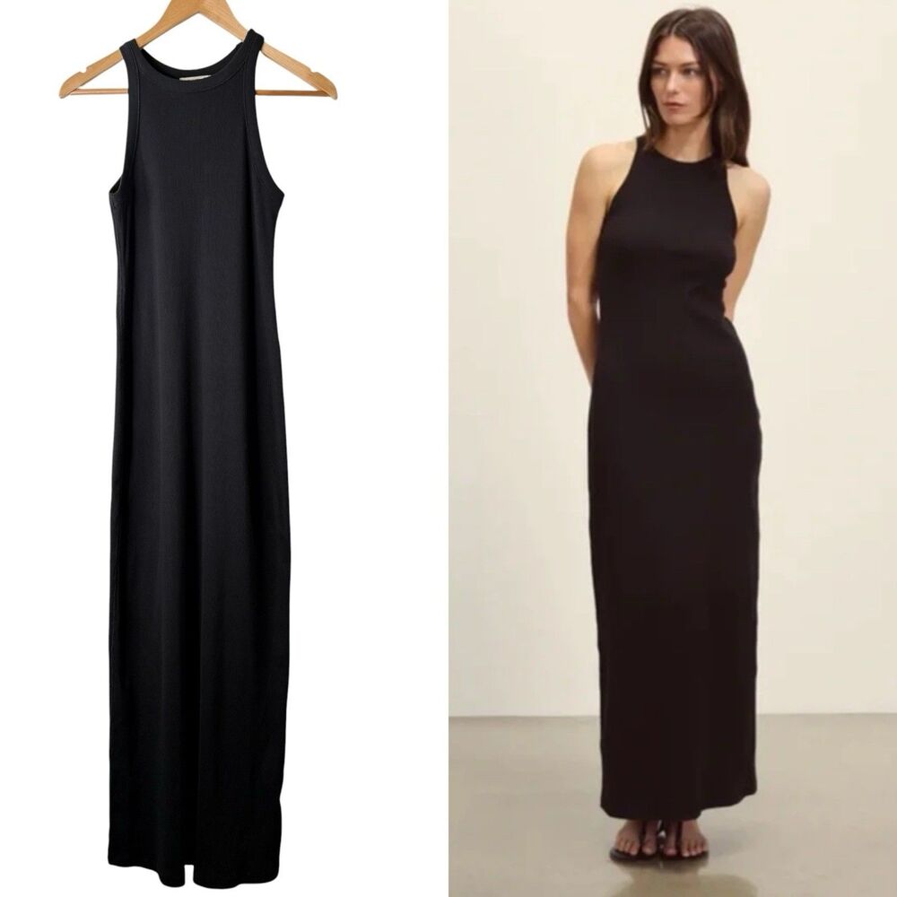 Buck Mason Surplus Rib Tank Maxi Dress XS Black Ribbed Cotton Minimalist Stretch - Picture 1 of 11